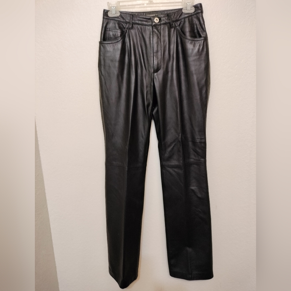 Copper Key Leather Pants  sz 5  Black  5 pocket  High Waist  Classic  Lined  EXC